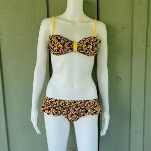 HOBIE Black Yellow Floral Bikini Swim Medium M